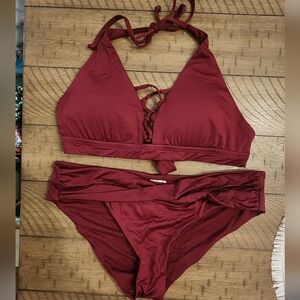 Maroon Dark Red Halter Top Bikini